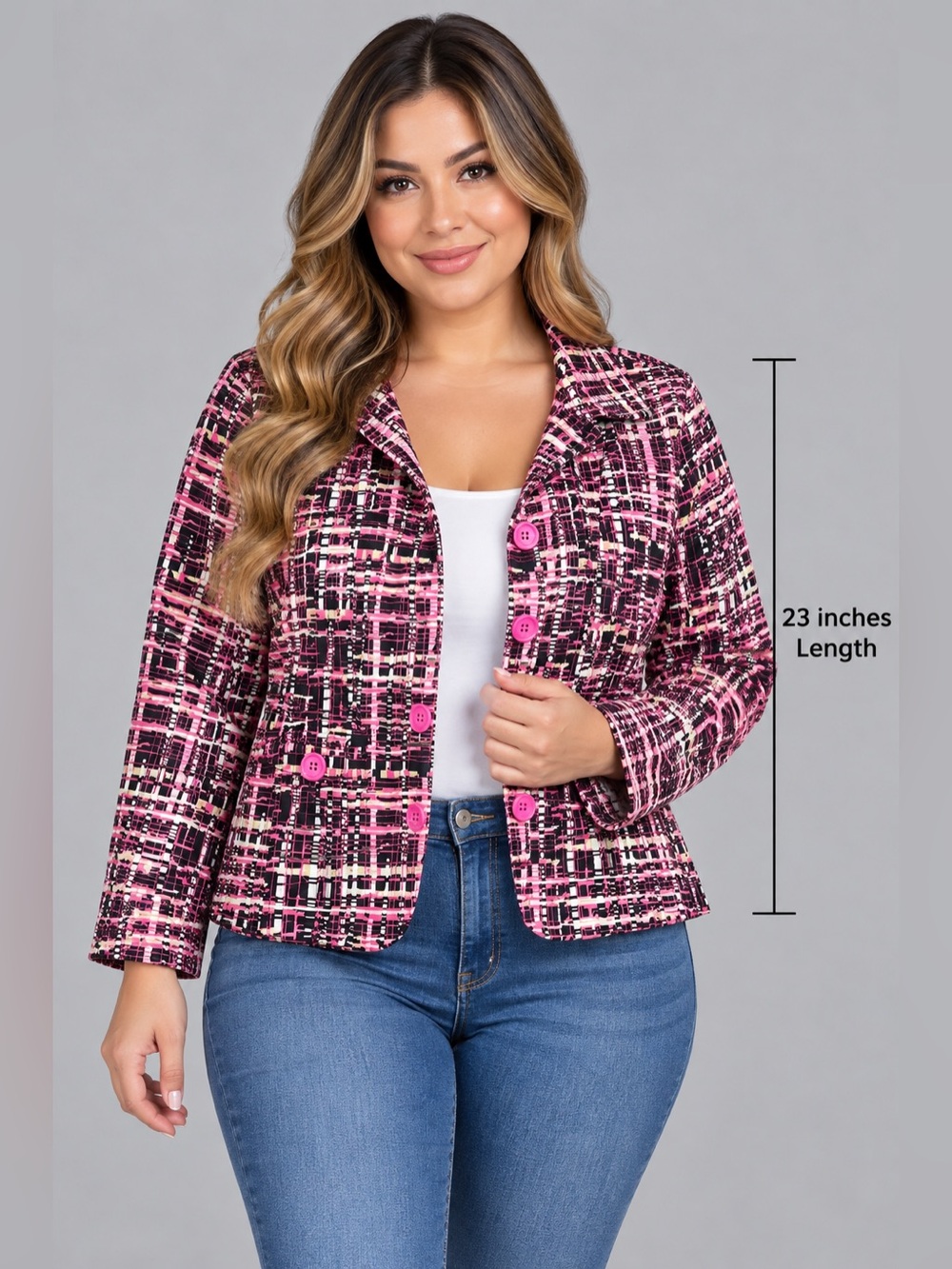 Christopher & Banks Women's Pink & Black Plaid
Blazer Jacket - Size Large